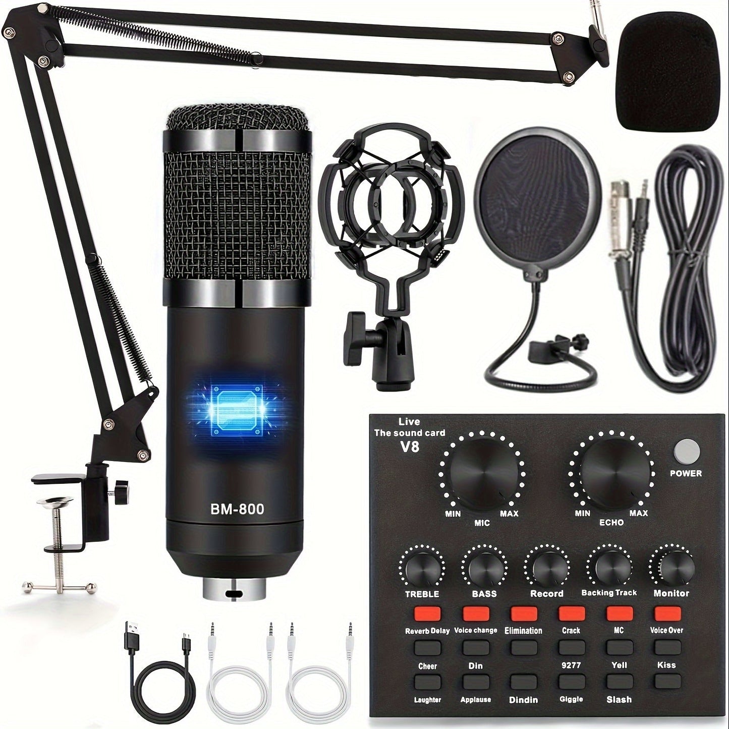 Podcast Equipment Set, Wired Microphone, BM800 Podcast Condenser Microphone And V8 Sound Card, Voice Changer-audio Interface - Suitable for Recording, Singing, Streaming Media And Games. variant image - product view 13
