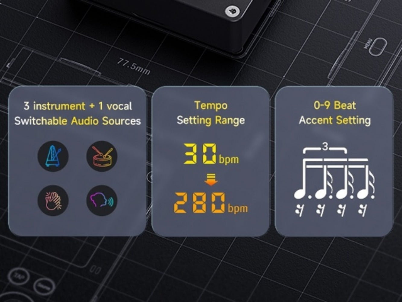 Portable Digital Metronome with Four Modes and Rhythm Trainer for Musicians detail image - detail view 16