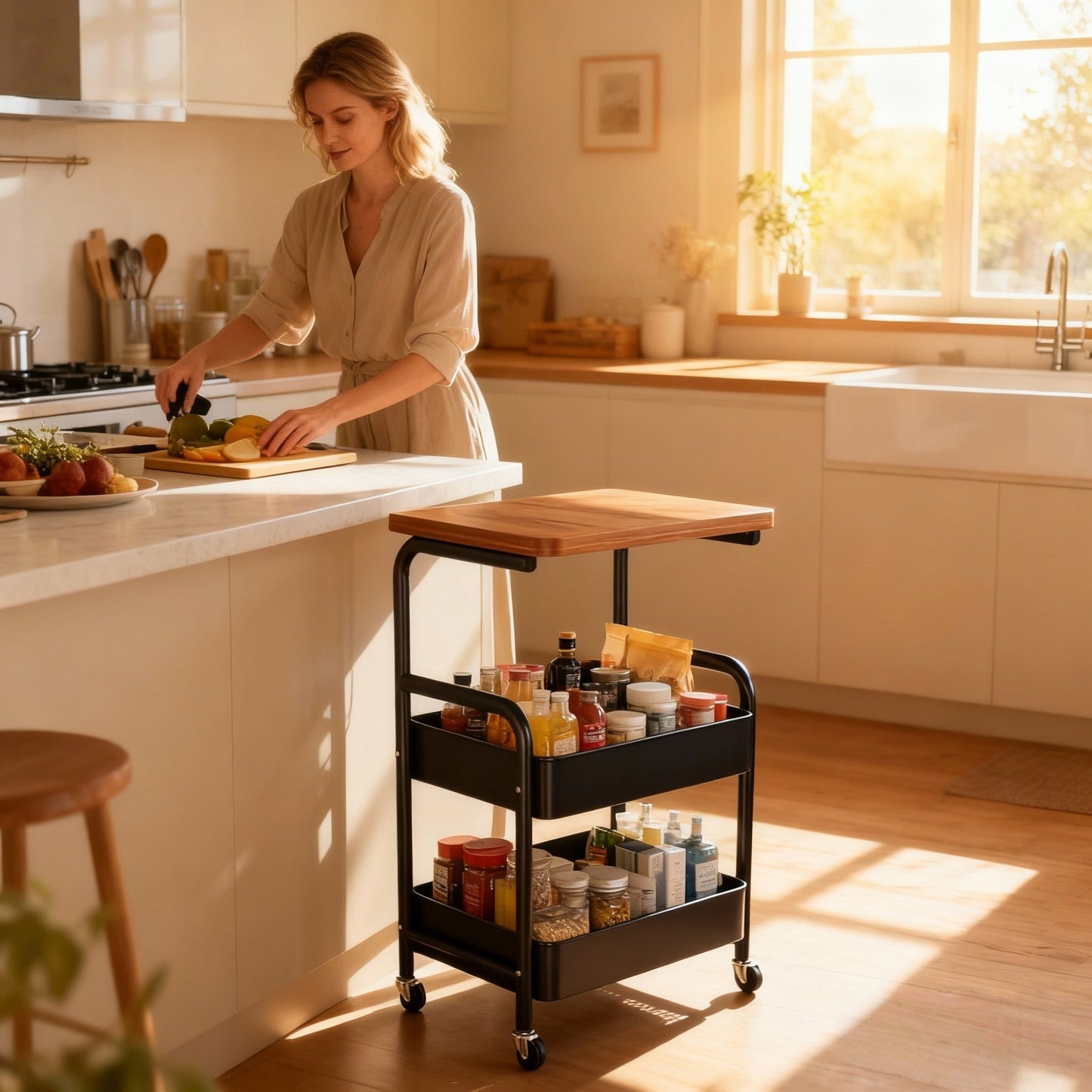 Rolling Metal Kitchen Storage Cart with Rolling Wheels for Organized Everyday Storage detail image - detail view 10