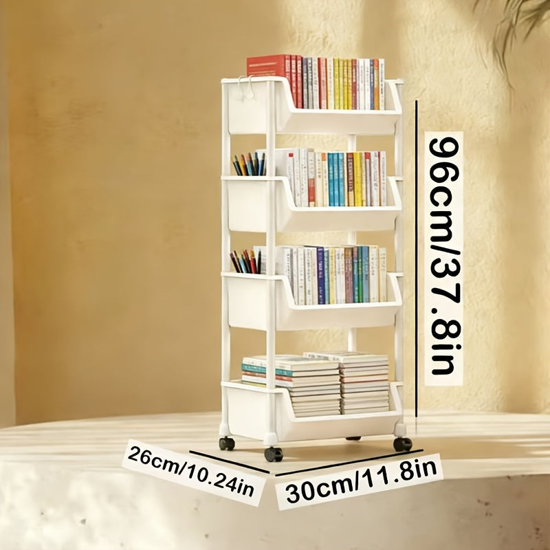 Rolling Storage Cart shown in the Rolling Cart Bookshelf, White, Four-Tier option