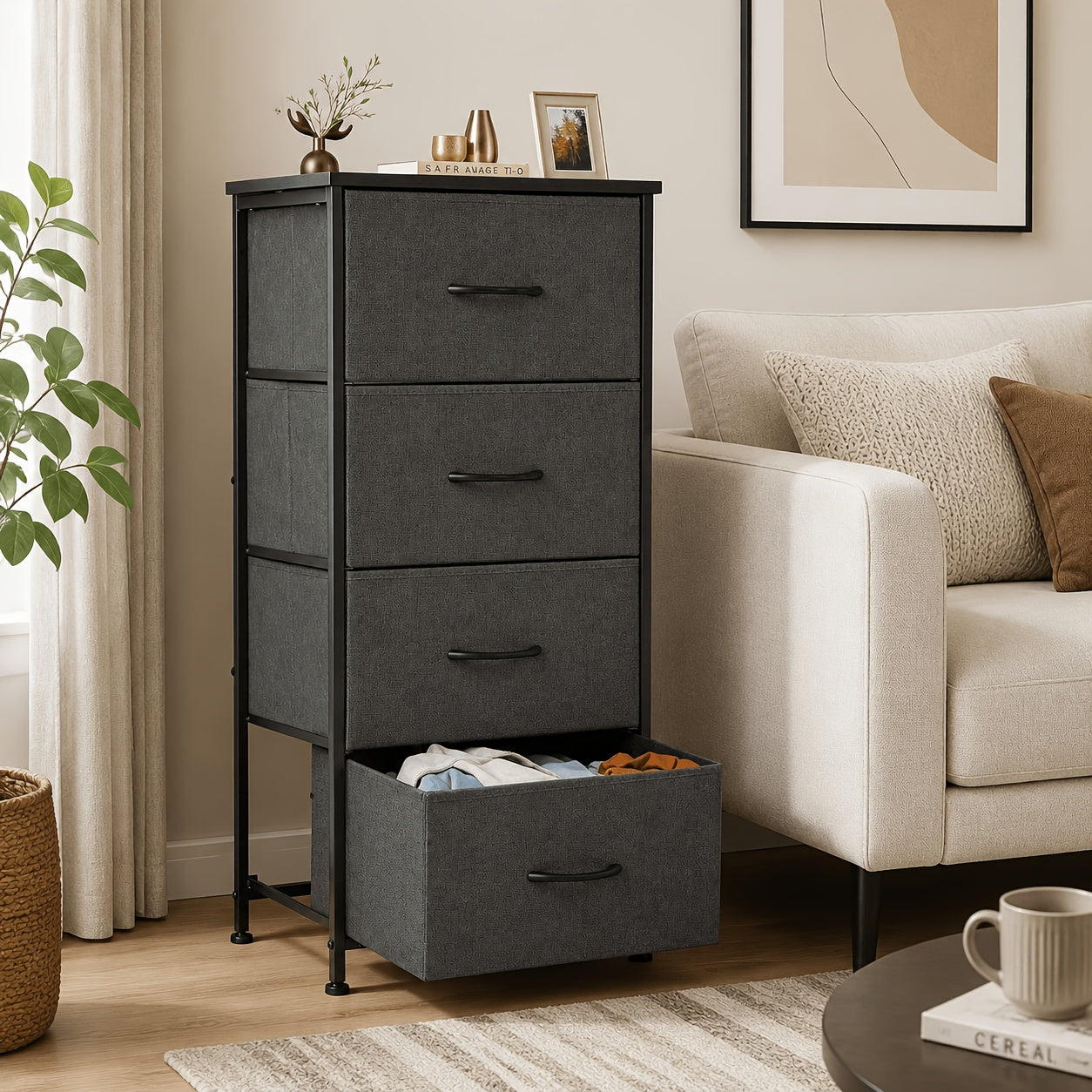 Storage Tower shown in the Gray, 4 Draws option