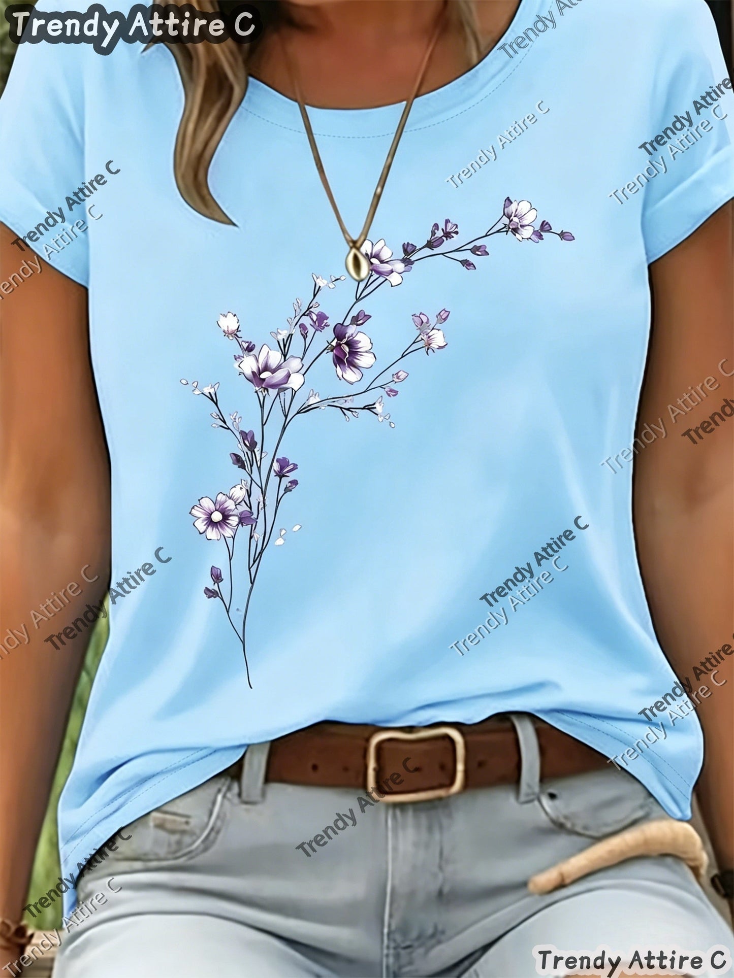 Unisex's Floral Print T-Shirt - Short Sleeve 419109