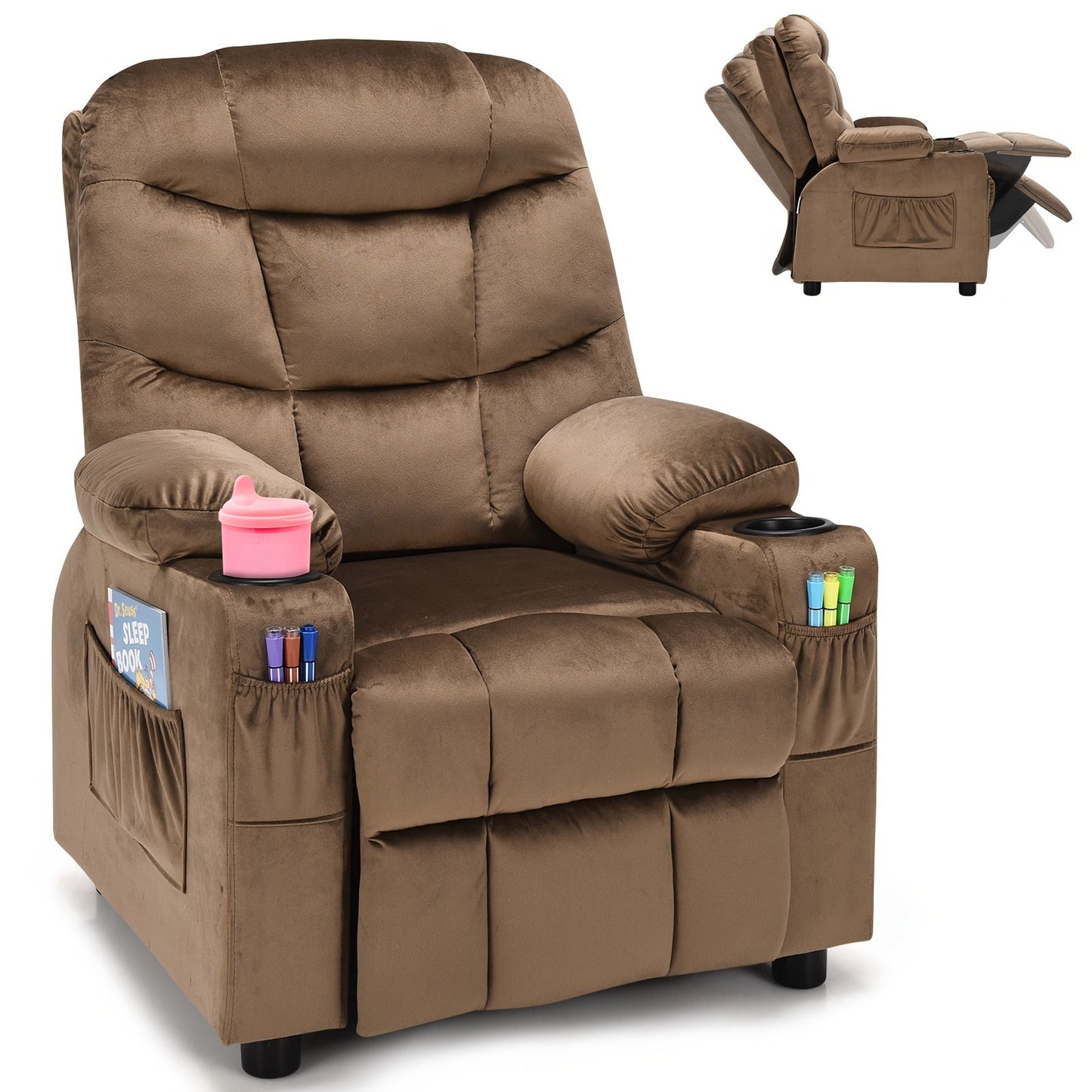 Kids Recliner Chair shown in the Brown option