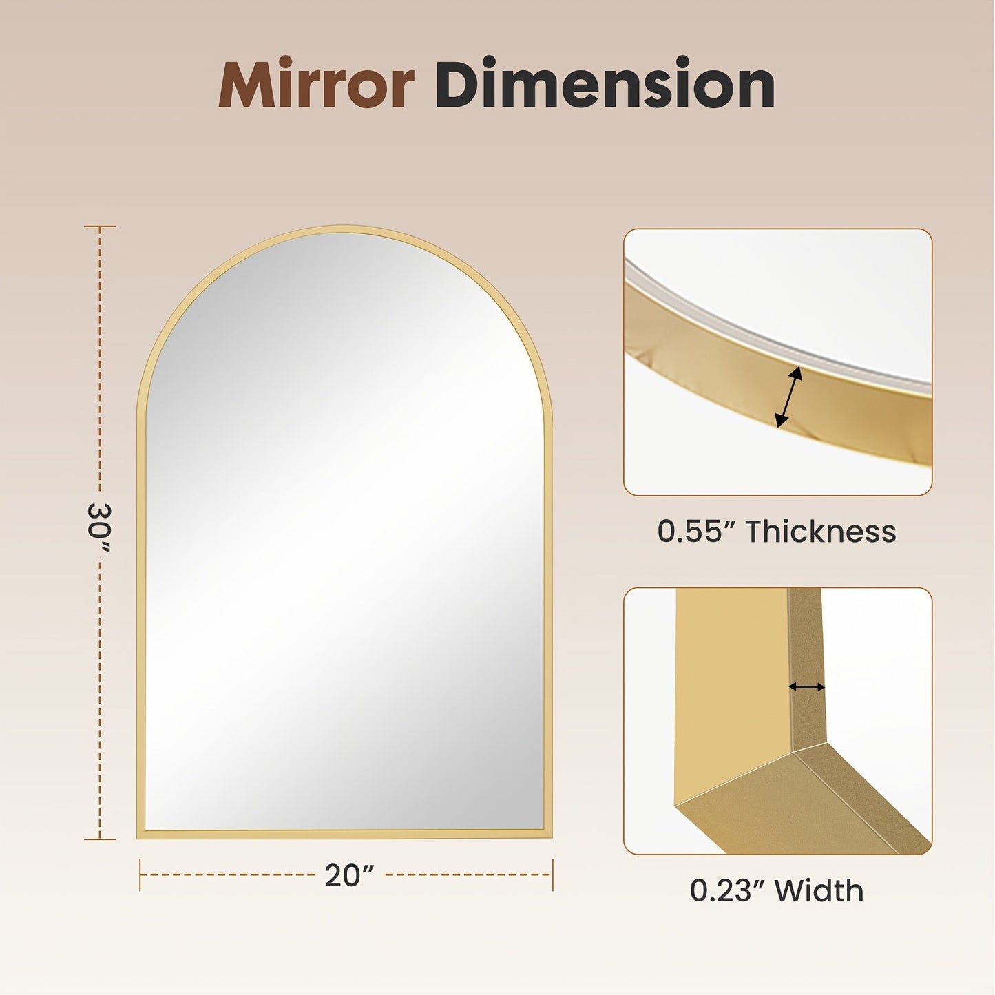 Wall Mirror shown in the 【Golden color】, 30"L x 20"W option