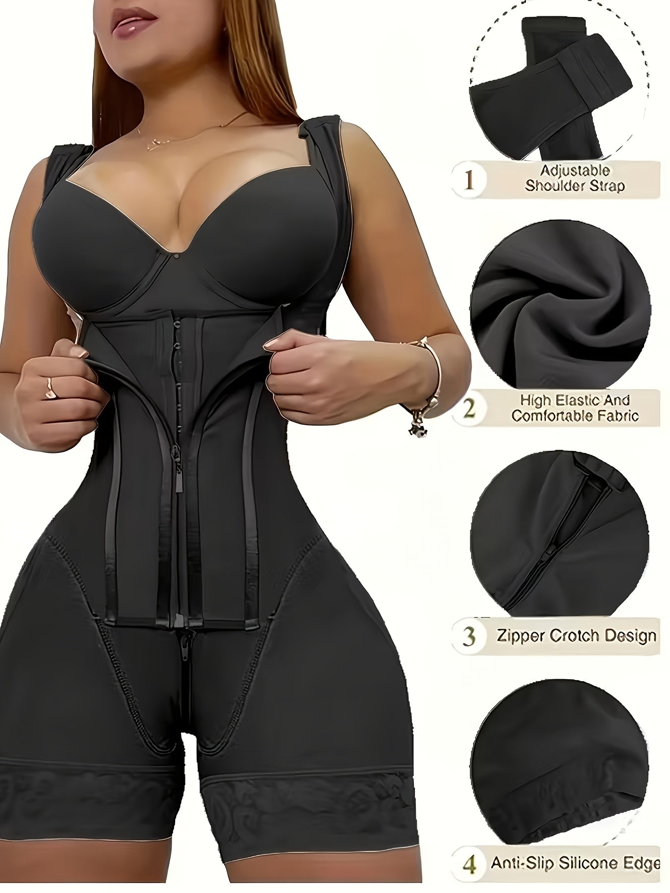 Women's Firm Control Shapewear Bodysuit - Zip Front Body Smoothing, Light Purple