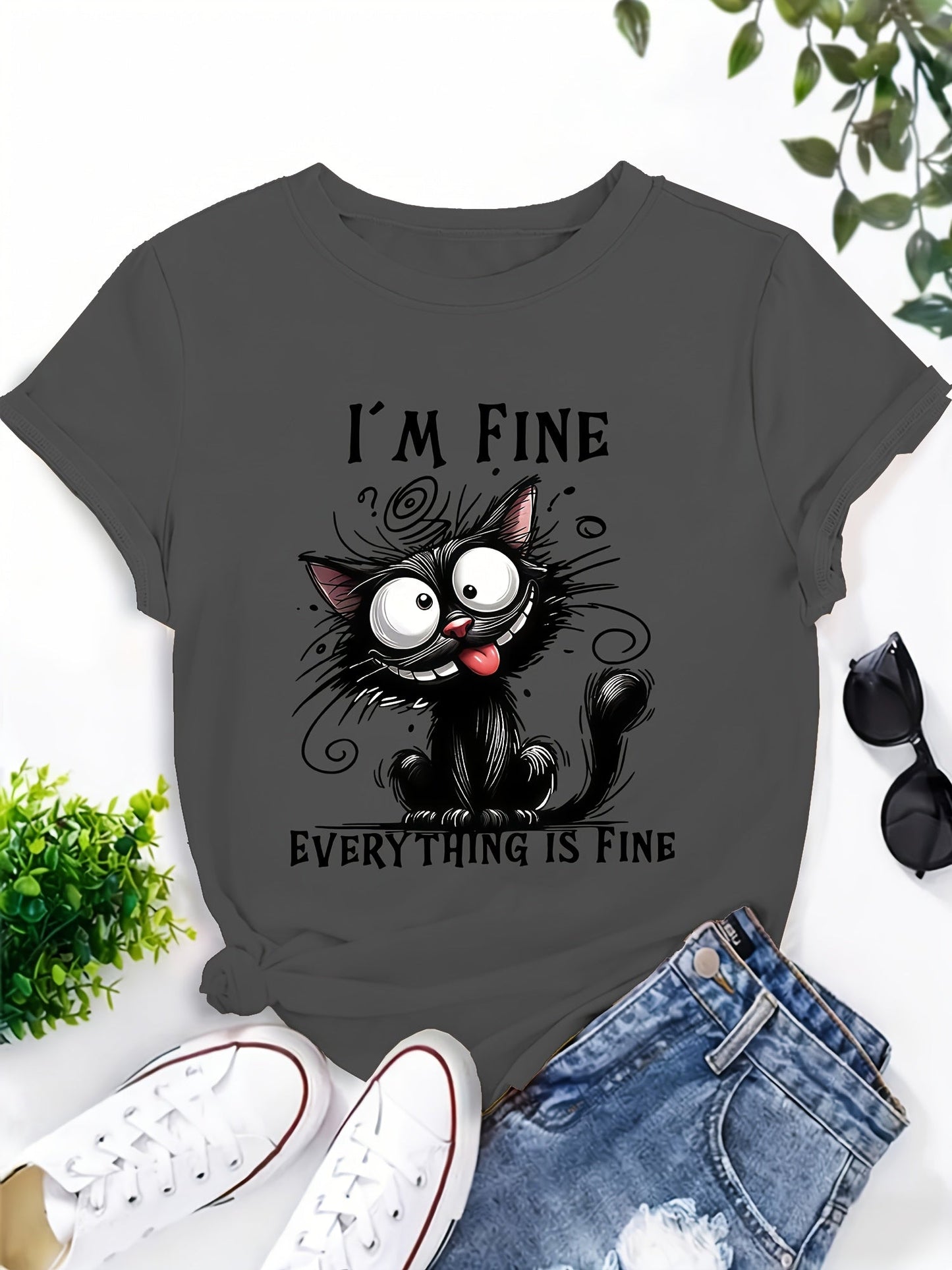Women's Graphic Print T-Shirt - Round Neck Short Sleeve Relaxed Style 2613
