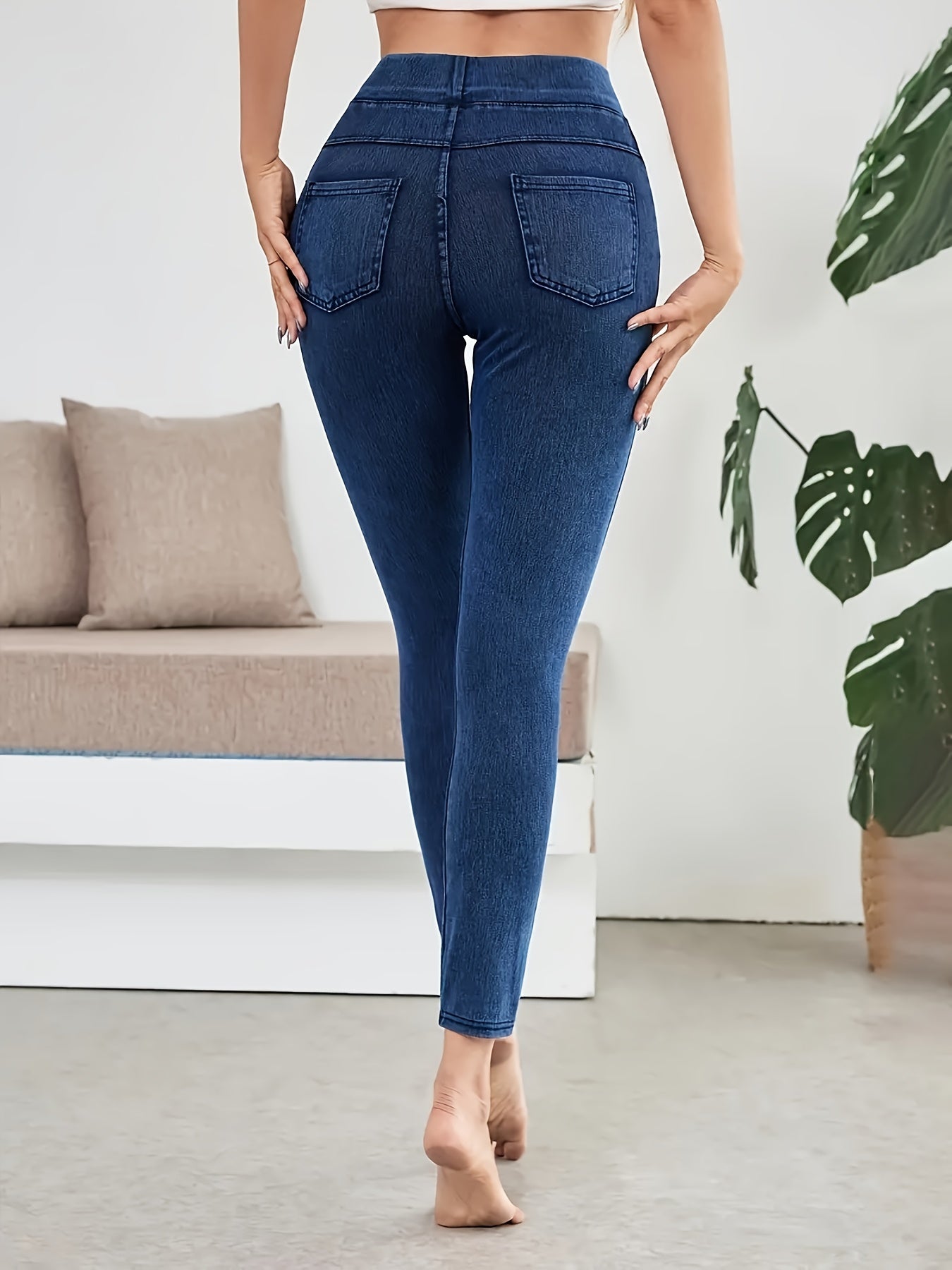 Women's High-Waist Skinny Jeans - Navy Color