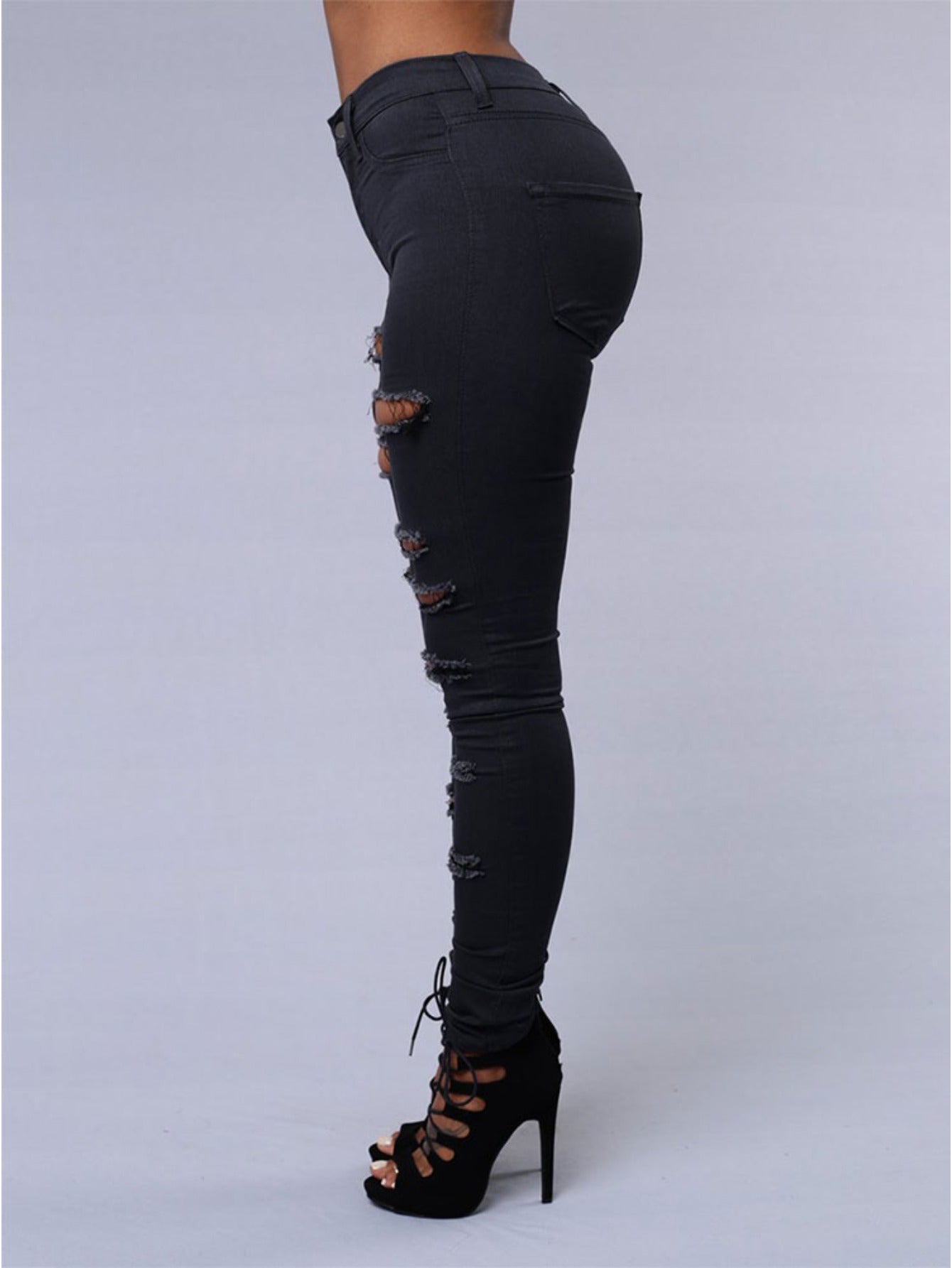 Women's High-Waist Skinny Jeans - White Distressed Stretch detail image - detail view 13
