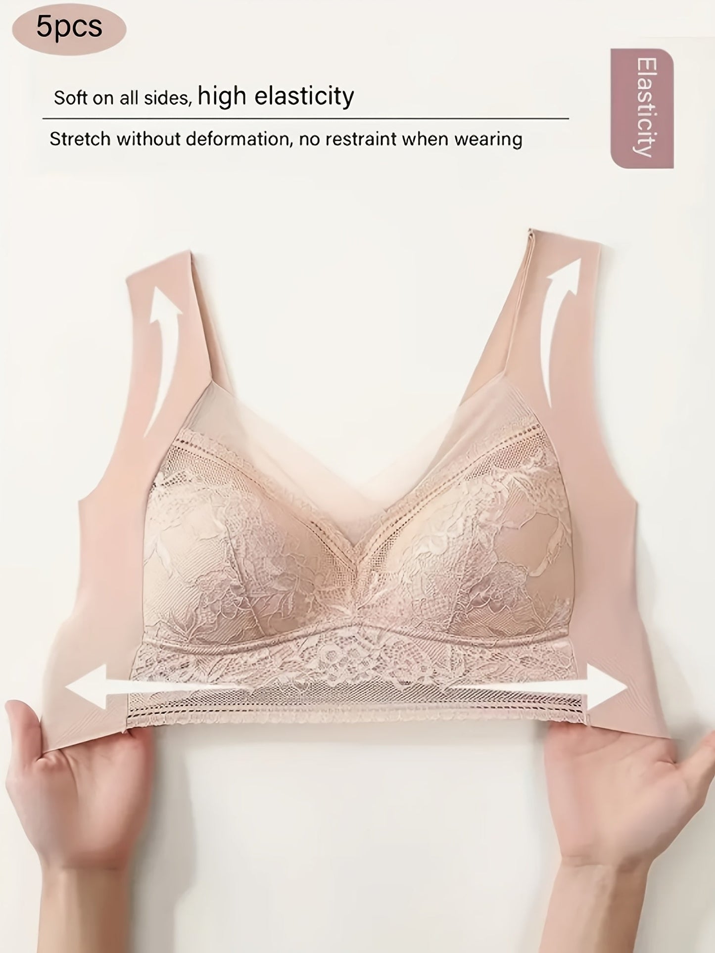 Women's Lace Bralette - 5-Pack Fixed Padding, Everyday Support
