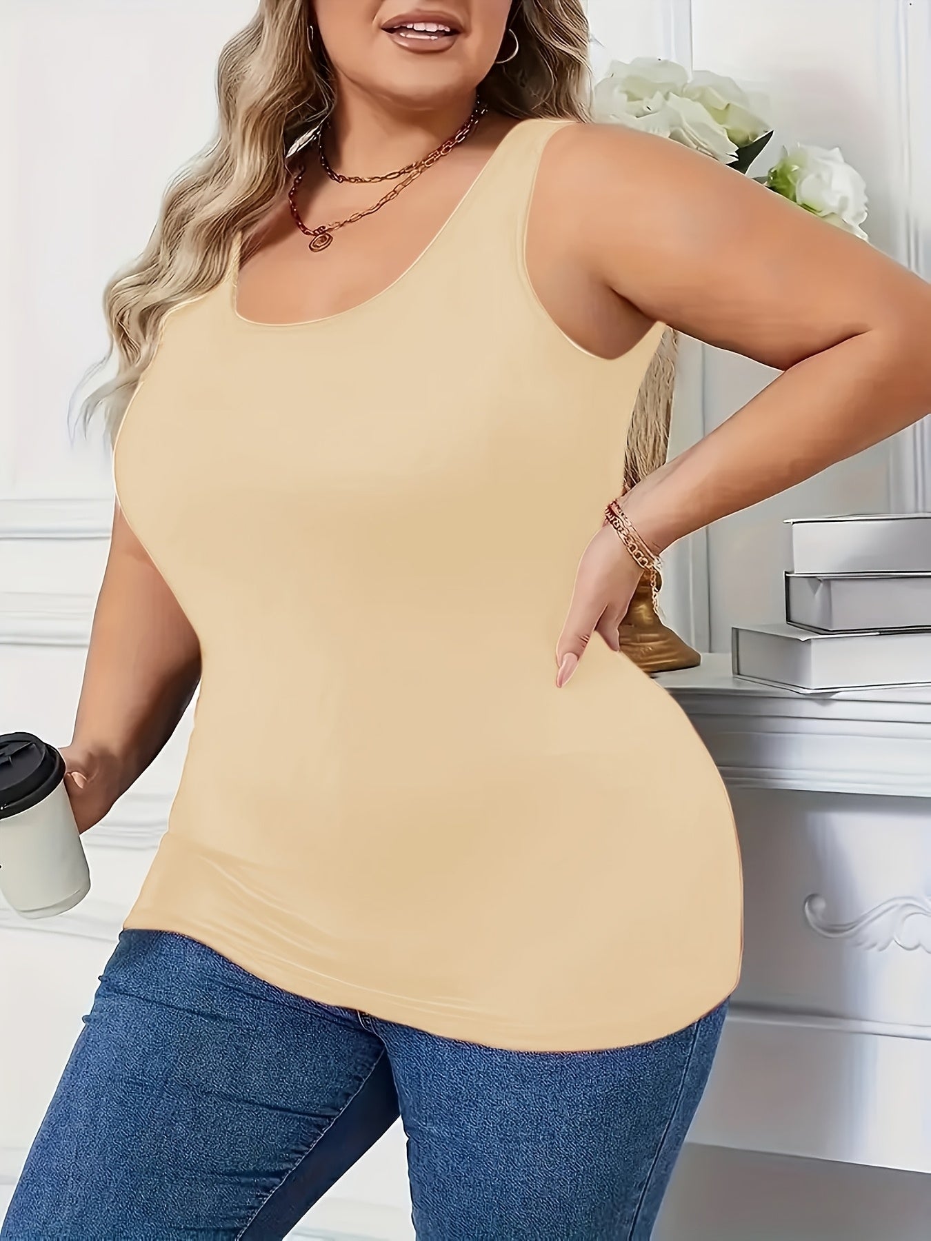 Women's Solid Color Tank Top - 3-Pack Classic Neck Style 707237 detail image - detail view 6