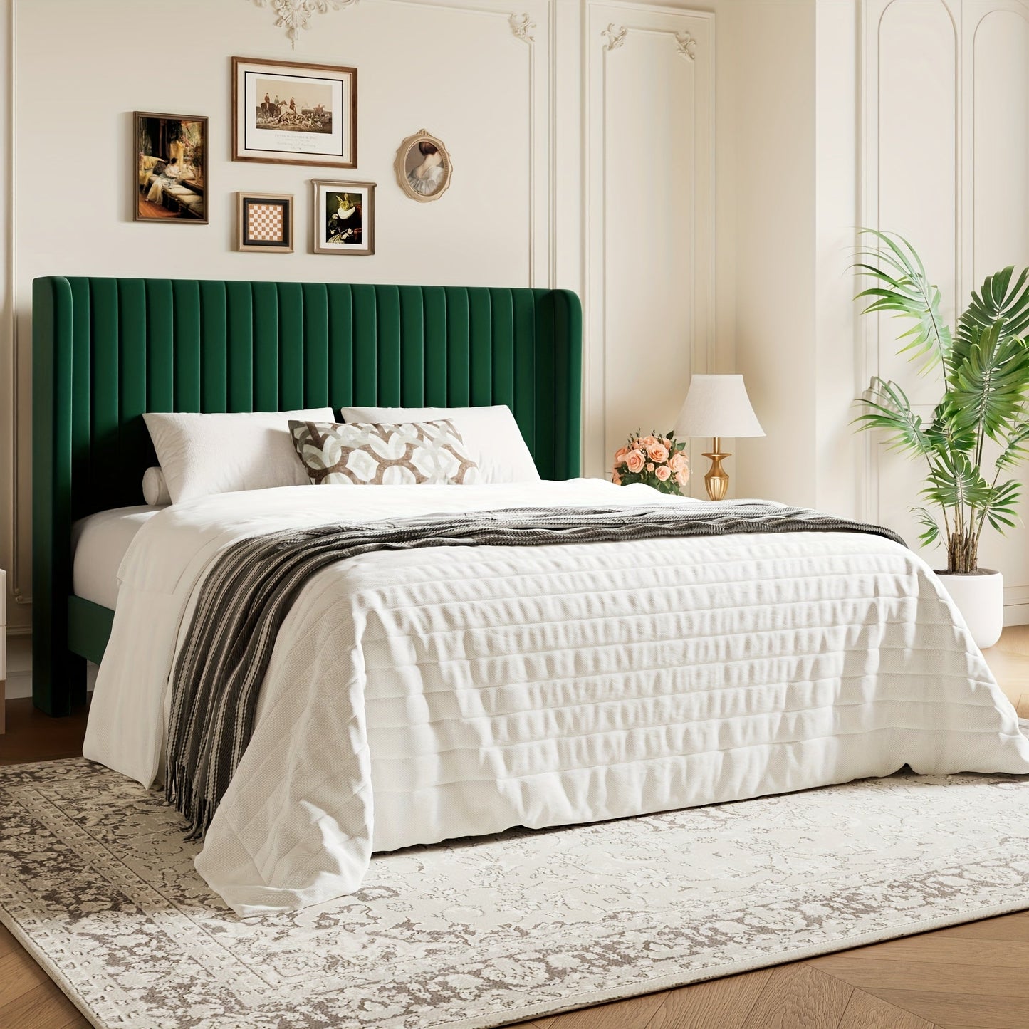 Bed Frame shown in the Green, Queen option