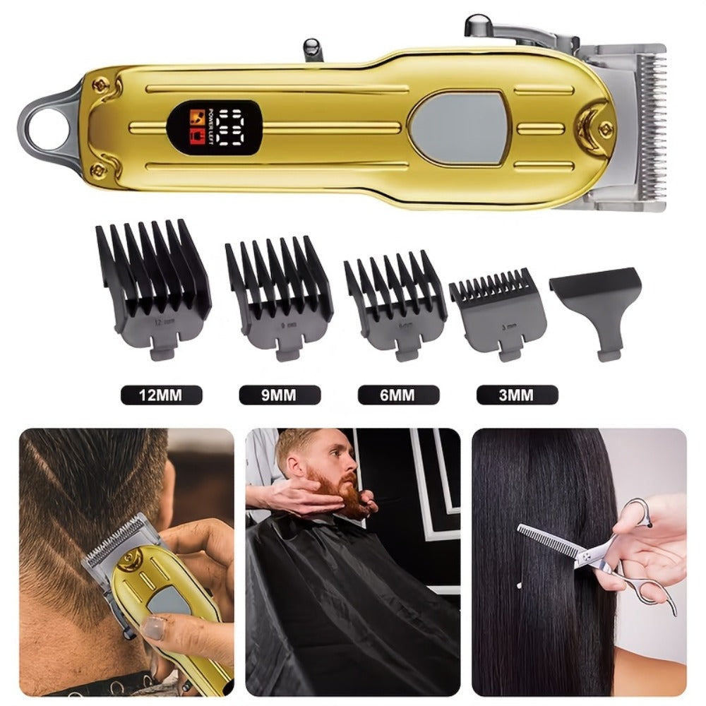 Barber Hair Clipper Kit for Men — USB Rechargeable Digital Size Adjustment, Complete Set with Scissors & 4 Limit Combs, Professional Home Barbering Grooming Set, Gift for Dad & Husband