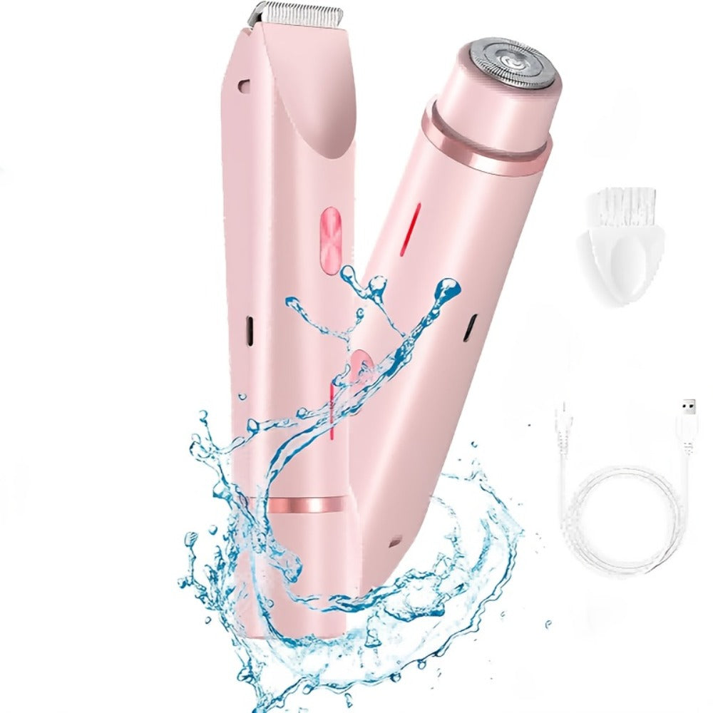 Electric Bikini Razor 2-in-1 Women USB Rechargeable Dry Wet Face Shaver - Painless Hair Removal Bikini Line Underarms Legs Arms Face Portable Cordless Lady Shaver Pink Purple Blue