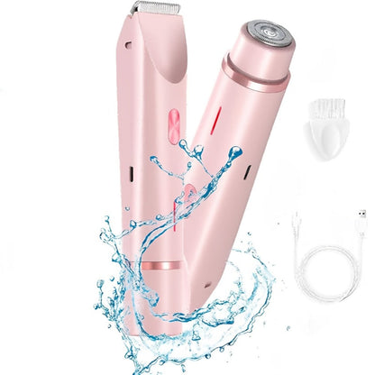 Electric Bikini Razor 2-in-1 Women USB Rechargeable Dry Wet Face Shaver - Painless Hair Removal Bikini Line Underarms Legs Arms Face Portable Cordless Lady Shaver Pink Purple Blue