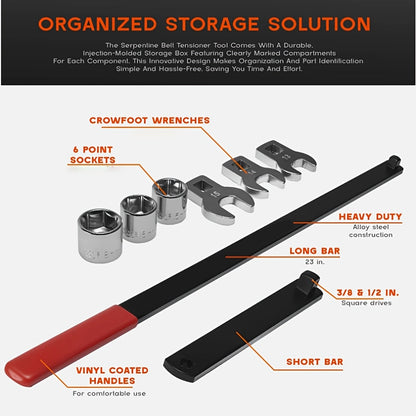 8pcs Professional Automotive Serpentine Belt Tool Set, Universal 3/8" 1/2" Drive Serpentine Belt Adjust Tightener Wrench Tool Set, Idler Pulley Adjuster Wrench, Easy To Install, Automotive Belt Removal And Installation Kit For Car Engine Repair