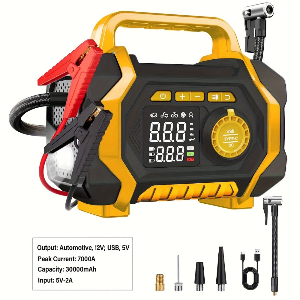 7000A Jump Starter with Air Compressor & Tire Inflator, 8-in-1 Portable Car Battery Booster for 9L Gas 8.5L Diesel, 150PSI Auto-Stop, Power Bank, LED Emergency Light, 12V Cars Trucks SUVs Motorcycles