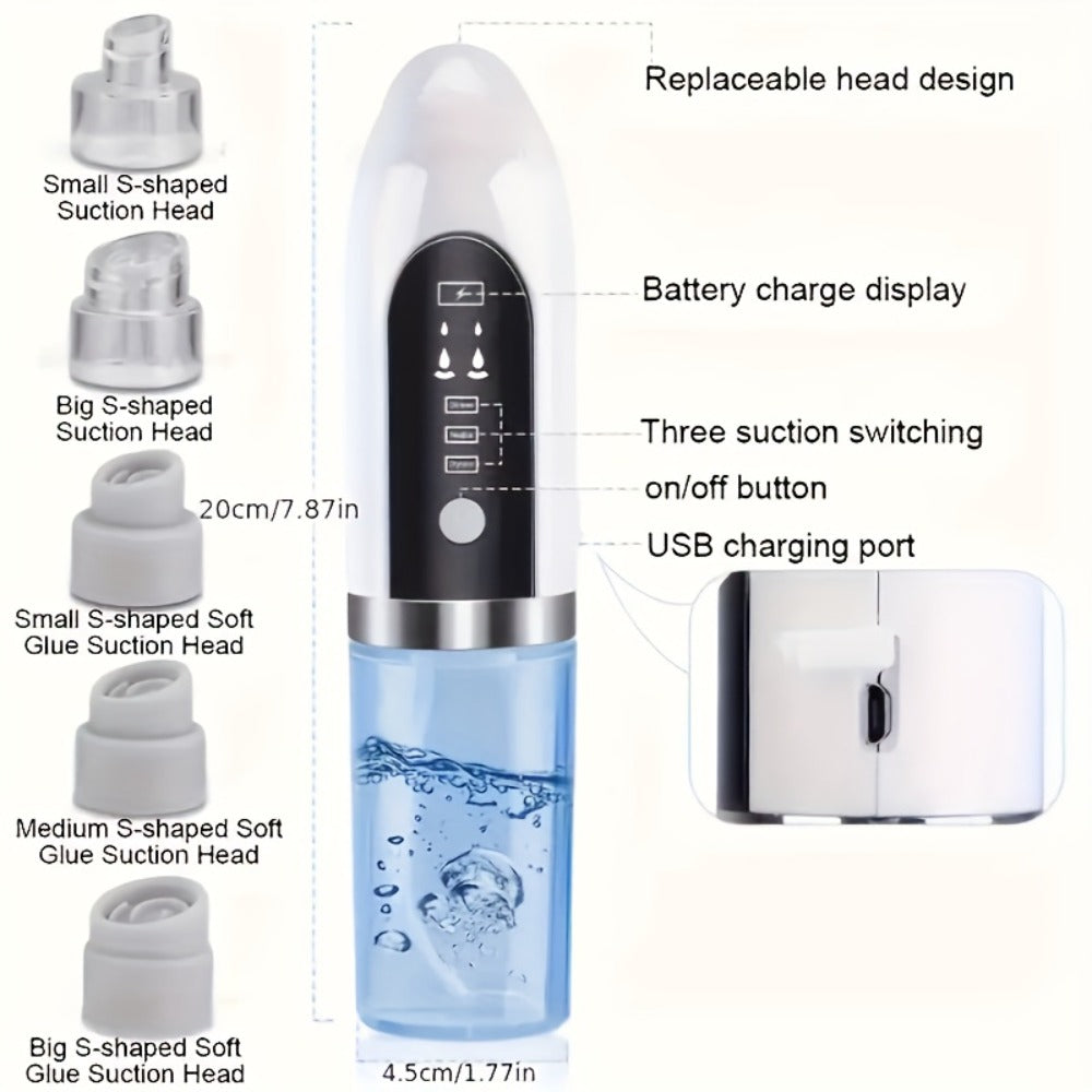 Pore Vacuum Blackhead Remover – 6 Interchangeable Heads & 3 Suction Levels, USB Rechargeable Electric Pore Cleaner, Visible Deep Cleansing Facial Extractor for Men & Women, All Skin Types