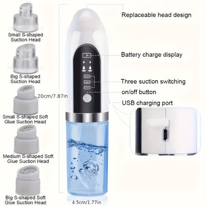 Pore Vacuum Blackhead Remover – 6 Interchangeable Heads & 3 Suction Levels, USB Rechargeable Electric Pore Cleaner, Visible Deep Cleansing Facial Extractor for Men & Women, All Skin Types