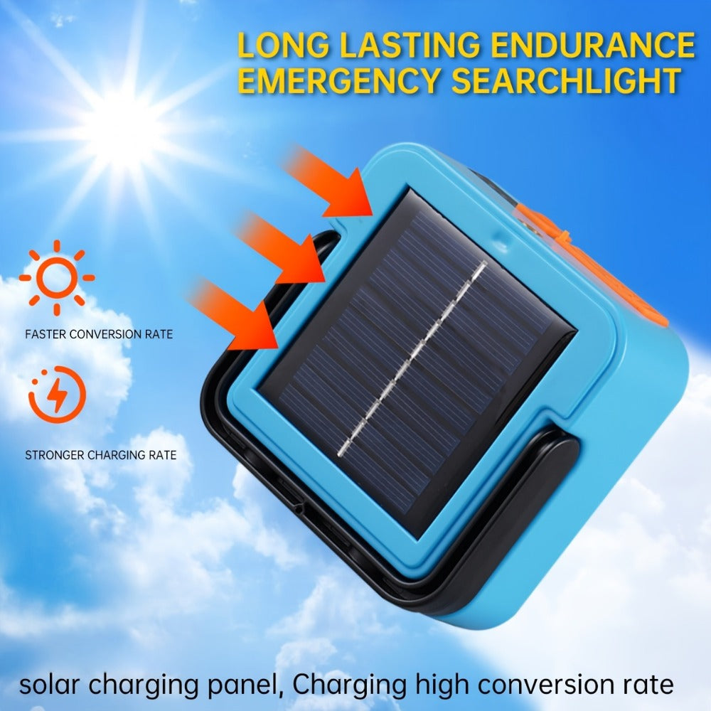 Solar Camping Lantern Ultra-Bright 4 Adjustable Modes – Solar & USB Rechargeable Multifunctional Searchlight with Bracket & Hook for Camping, Hiking, Emergency & Outdoor Use