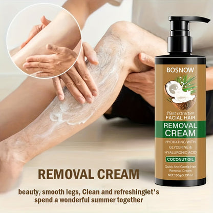 Painless Hair Removal Cream 150g 3-Minute Fast Acting – Coconut Extract Squalane Depilatory for Underarms Arms Legs Thighs Body Bikini, Smooth Skin Up to 15 Days for Women