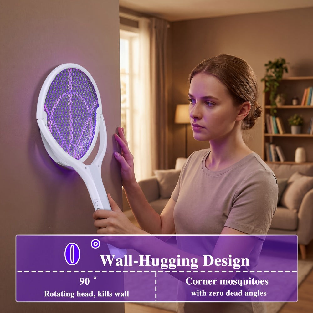 Electric Fly Swatter Racket 4000V – Rechargeable Mosquito Killer Zapper with Auto One-Touch Kill, Detachable Head, USB Type-C Charging, Cordless Bug Zapper for Indoor & Outdoor Use, Pet-Safe Pest Control