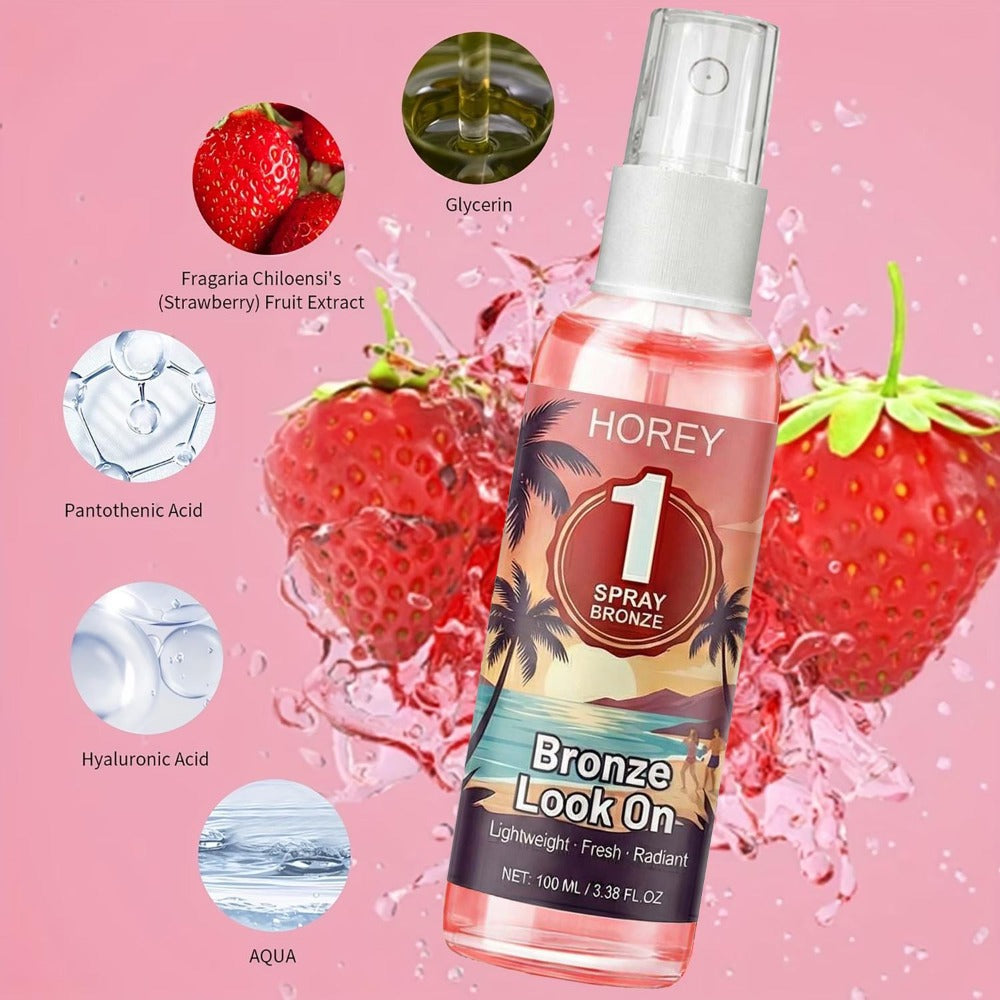 Self Tanning Spray Strawberry Scent 100ml 2-in-1 Progressive Gradual Tan Moisturizing Sunless Tanner for Light Fair Skin Natural Wheat Complexion Summer Glow Portable Easy Absorption 3.38oz