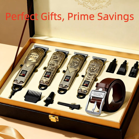 Professional Hair Clipper Set 9-Piece JH702 Electric Trimmer with Fashion Belt & Digital Display for Men & Women - Rechargeable Salon-Grade Grooming Kit Home Barber Gift