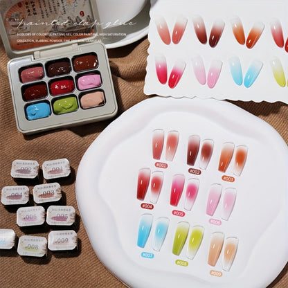 Gel Nail Polish Set 9 Colors Autumn Winter Gradient Collection – Firm Pat Glue Soak Off UV LED Gel Polish for Ombre Nail Art, Salon & DIY Home Manicure, Nine-Grid Compact Tray