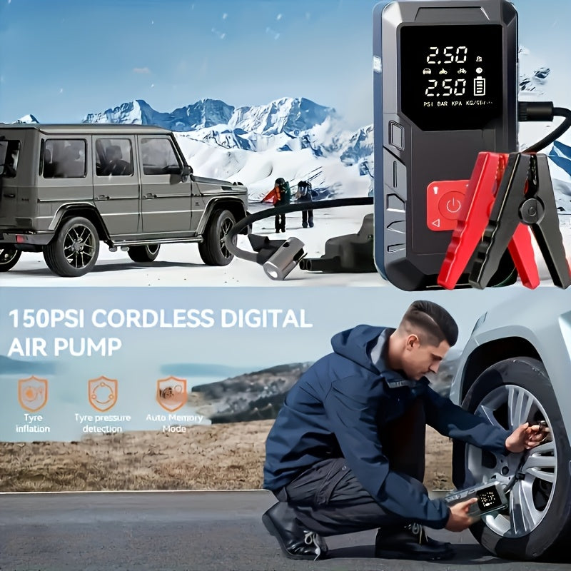 10000A/13000A 9-In-1 Multi-Functional Emergency Jump Starter with Air Pump+10000A Single Start Power Supply 150PSL Portable Car Battery Starter, Portable Vehicle Battery Charger, Suitable for 2.64-Gallery Gasoline Or 2.38-Gallery Diesel Batteries