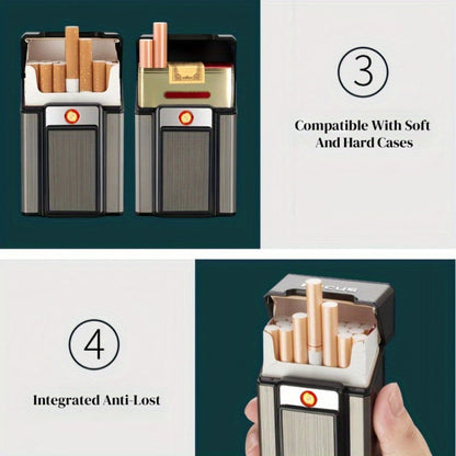 Cigarette Case with Built-in USB Rechargeable Lighter, Tungsten Filament Windproof Electric Igniter, One-Button Pop-Up, Holds 20 Cigarettes, Compatible with Soft & Hard Packs – Travel Cigarette Holder