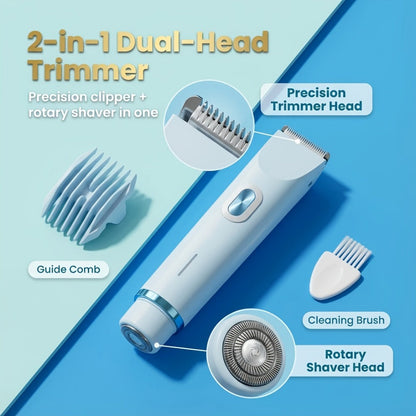 Bikini Trimmer for Women 2-in-1 Dual Head IPX7 Waterproof Electric Shaver Body Hair Trimmer Facial Hair Remover Bikini Underarm Leg Arm Face 90-Min Battery USB Rechargeable Pink Travel-Friendly