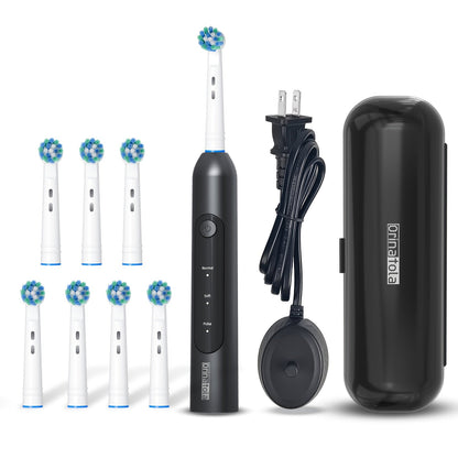 Rotating Electric Toothbrush with 8 Replacement Heads – Wireless Induction Charging, 3 Cleaning Modes, IPX7 Waterproof, Oral Care Gift for Family, Friends & Parents – Blue, Purple, Black