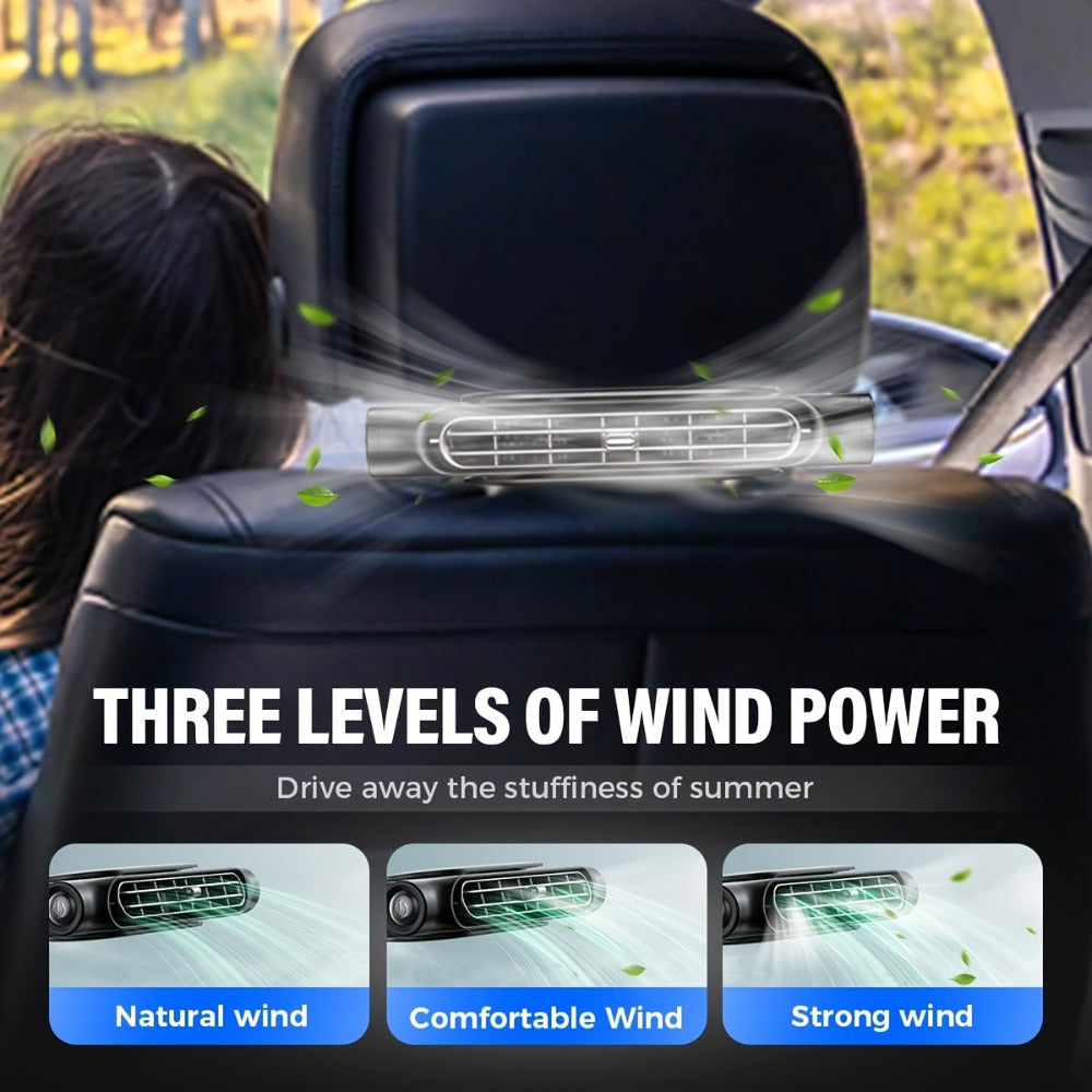 Bladeless Car USB Fan – 3-Speed Silent Cooling, USB Powered, Universal Fit for All Vehicles, Car Seat Desk Fan for Summer Heat Relief in Traffic (White / Black)