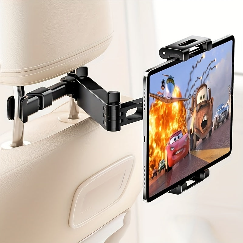 3-in-1 Tablet Stand Car Headrest, 360° Rotation Adjustable for 4.7-11 Inch Phones for ipad Pro/Air/Mini/Galax, Equipped with 3.5" Hd Display & Clip Holder, Foldable Design, Holiday Gift for Road Trips & Outdoor Activities, Tablet Holder for Car, Travel Ac