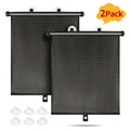 Set of 2 Car Window Curtains with One-Click Storage, Made of PVC in Black. These Retractable Side Curtains Are Easy to Install And Effectively Block UV Rays And Intense Sunlight. They Serve As Anti-Glare Heat Shields