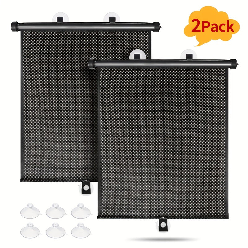 Set of 2 Car Window Curtains with One-Click Storage, Made of PVC in Black. These Retractable Side Curtains Are Easy to Install And Effectively Block UV Rays And Intense Sunlight. They Serve As Anti-Glare Heat Shields