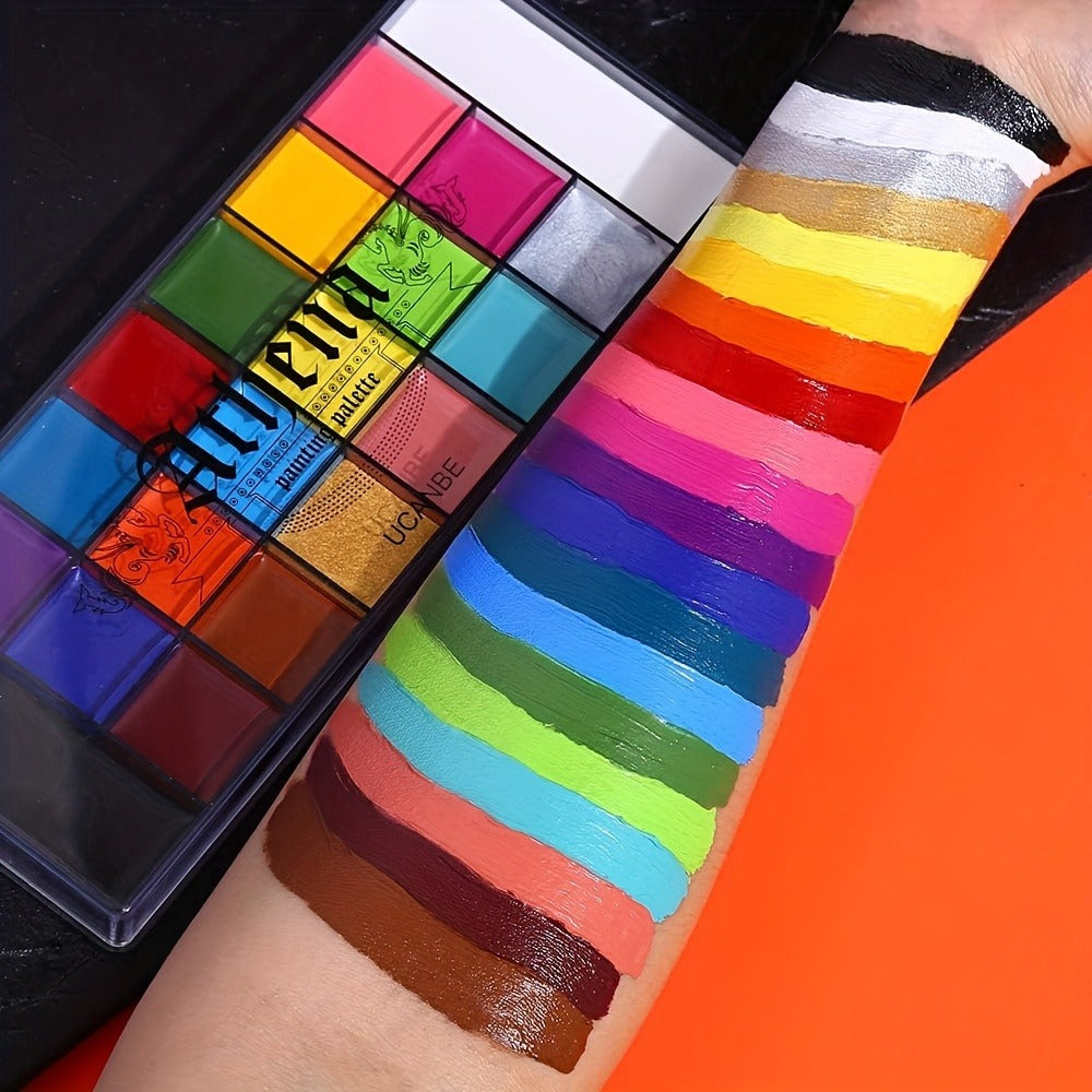Oil-Based Face Body Paint Palette 20 Colors 168g - Halloween SFX Makeup Kit Black White Flash Tattoo Cosplay Festival Stage Artist Professional Full Size