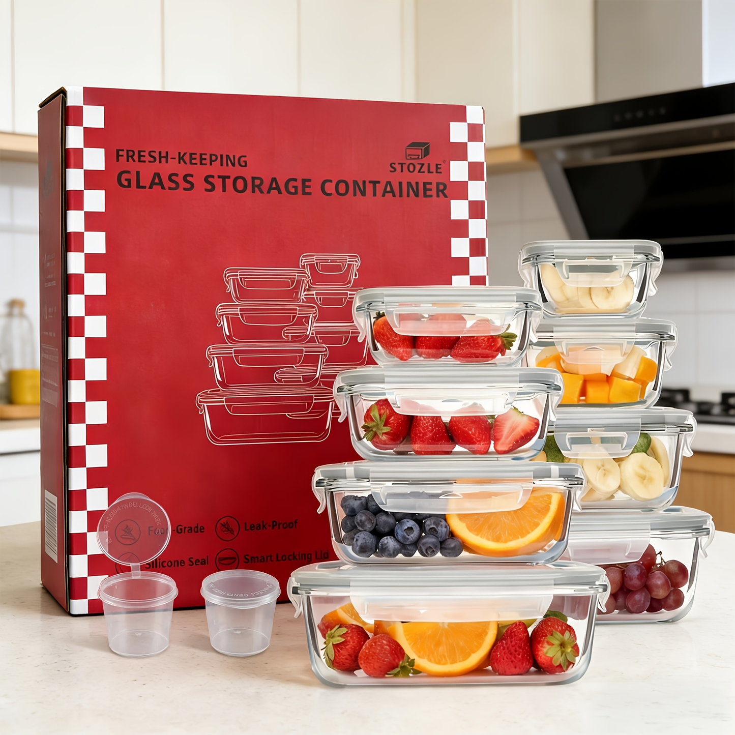 Airtight Glass Food Storage Containers 16-Piece Set with Vented Lids - 8 Lids & 8 Containers, Leak-Proof Sealed Picnic Lunch Box for Salad, Fruit, Vegetables & Sandwiches, Durable Outdoor Food Prep Containers