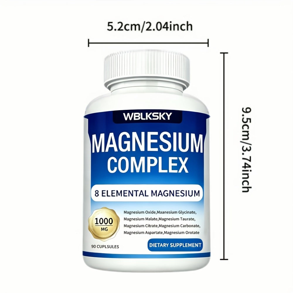 Magnesium Complex Supplement 8-in-1 with Glycinate Citrate Malate Orotate Taurate Aspartate Oxide Carbonate — 1000mg Per Capsule, 2 Bottles, Sleep Mood Muscle Energy Support for Women & Men