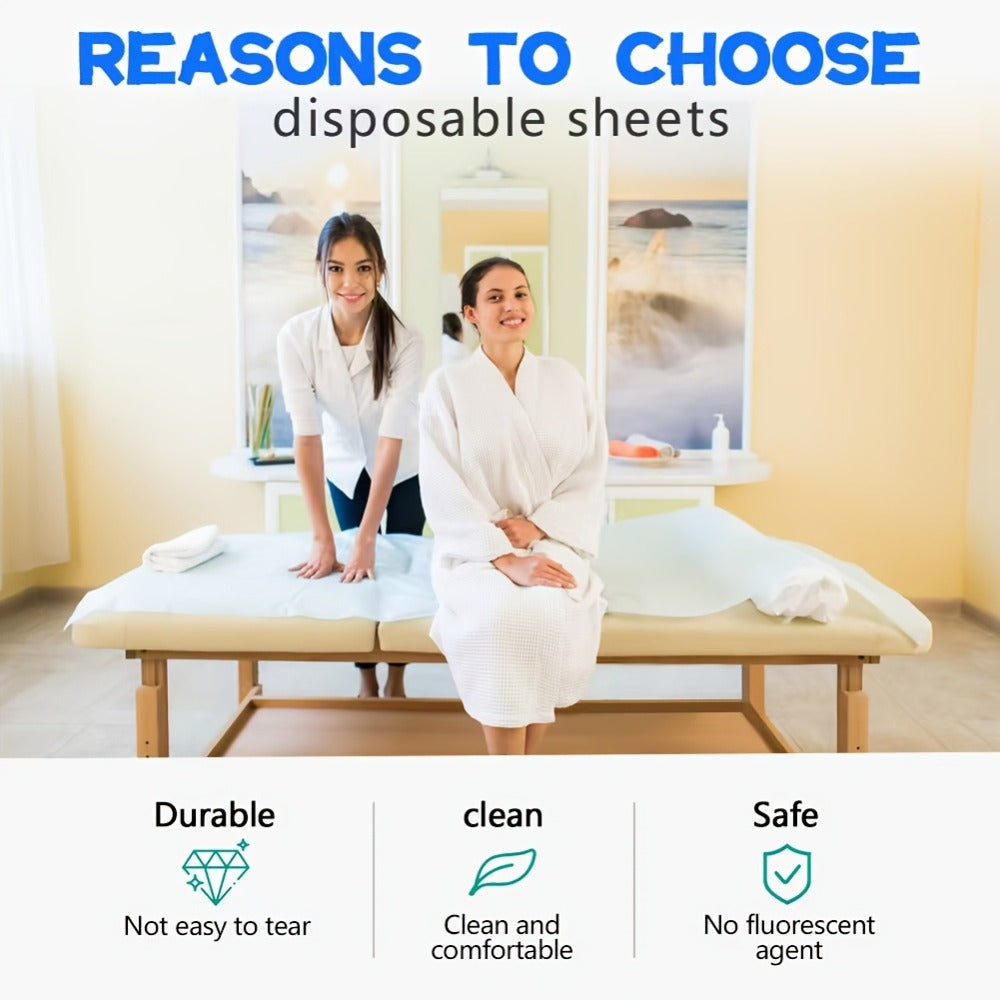 Disposable Bed Sheets 100 Pack Non-Woven Massage Table Cover Single Use Stain Resistant Spa Sheets for Massage Therapists Estheticians Salons Hotels Tattoo Artists White Pink