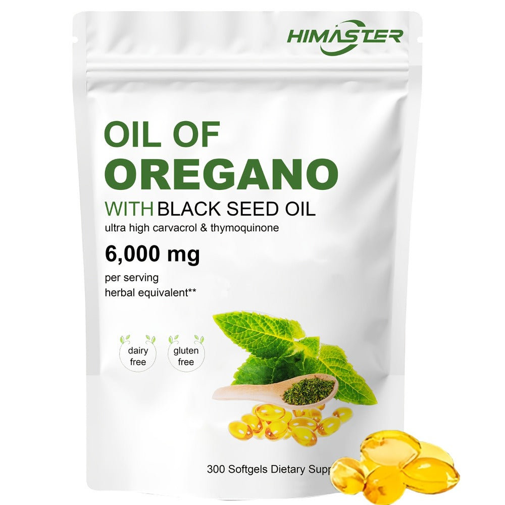 High Potency Oregano Oil Supplement 6000mg 20:1 Extract with Black Seed Oil – 2-in-1 Antioxidant & Immune Support Formula – Carvacrol & Thymoquinone – Plant-Based Herbal Softgels – 300 Count Per Bag