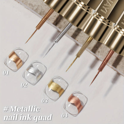 Blooming Gel Nail Art Set 4pcs – Metallic Golden Silver Smudge Liquid, High Saturation No-Wipe Alcohol-Free Gel Polish, Gradient Watercolor Ombre Effect, Long Lasting DIY Salon Nail Design