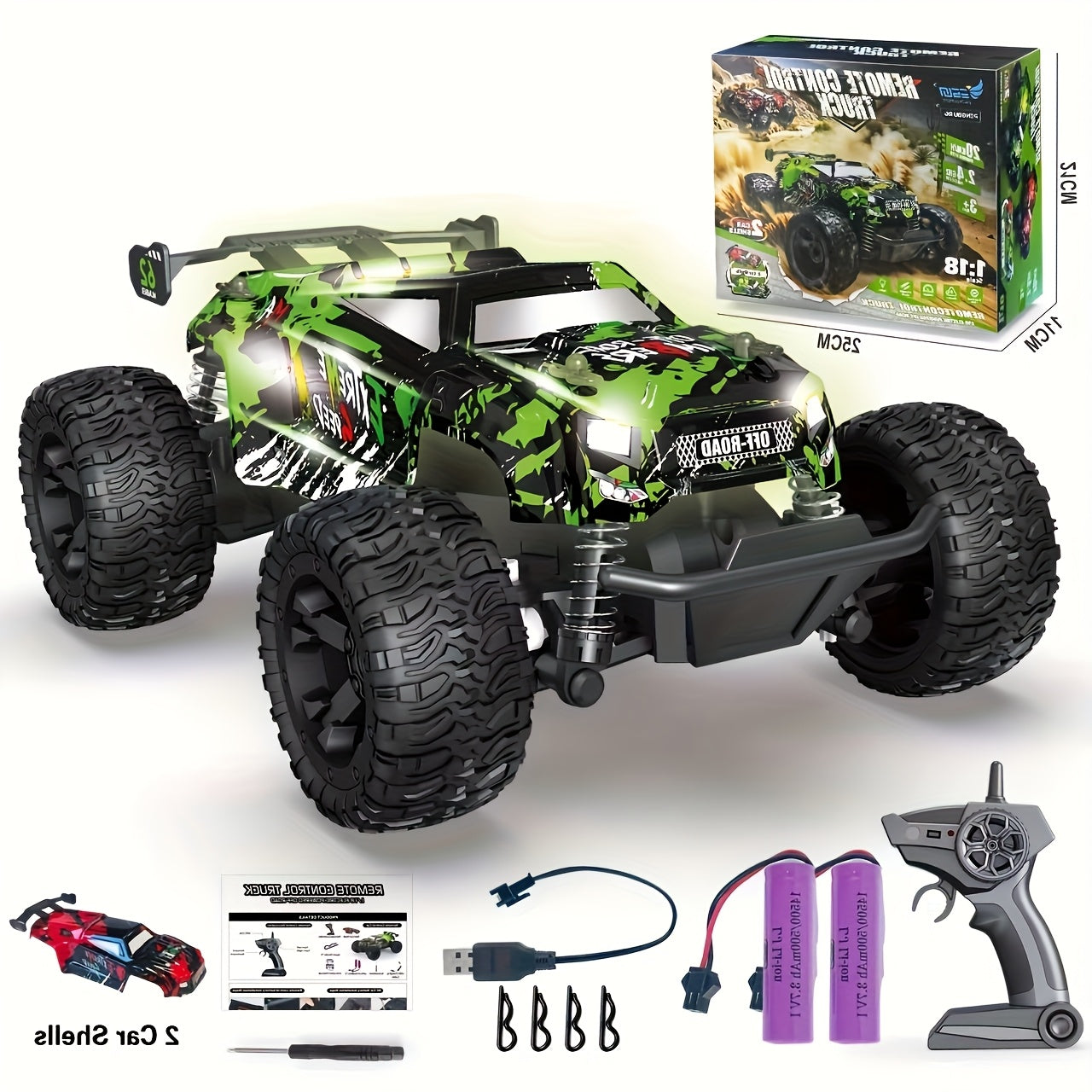 4WD RC Monster Truck for Kids with LED Lights High-Speed All-Terrain Remote Control Off-Road Car Toy for Boys Girls Ages 6+ – Outdoor Backyard Racing Birthday Christmas Gift