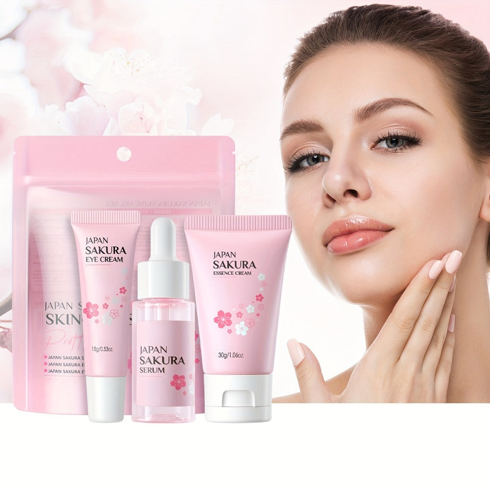 Cherry Blossom Sakura Skincare Gift Set Complete 9-Step Routine — Essence Cream Cleanser Toner Eye Cream Mud Mask Exfoliating Mask Eye Mask Lip Balm for Women Birthday Gift
