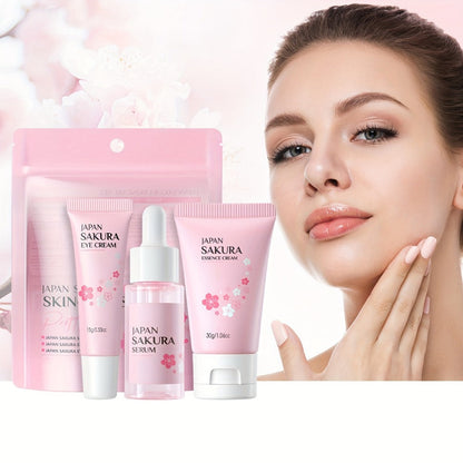 Cherry Blossom Sakura Skincare Gift Set Complete 9-Step Routine — Essence Cream Cleanser Toner Eye Cream Mud Mask Exfoliating Mask Eye Mask Lip Balm for Women Birthday Gift