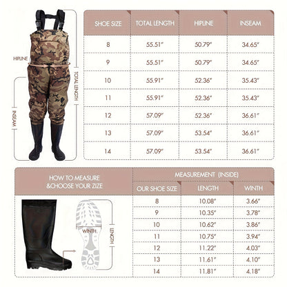 Fishing Waders with Boots for Men & Women – 3-Ply Nylon Lightweight Breathable Wading Pants with PVC Lining, Anti-Slip Sole & Pockets – Camo & Brown, US Size 8–14 for Hunting & Outdoor