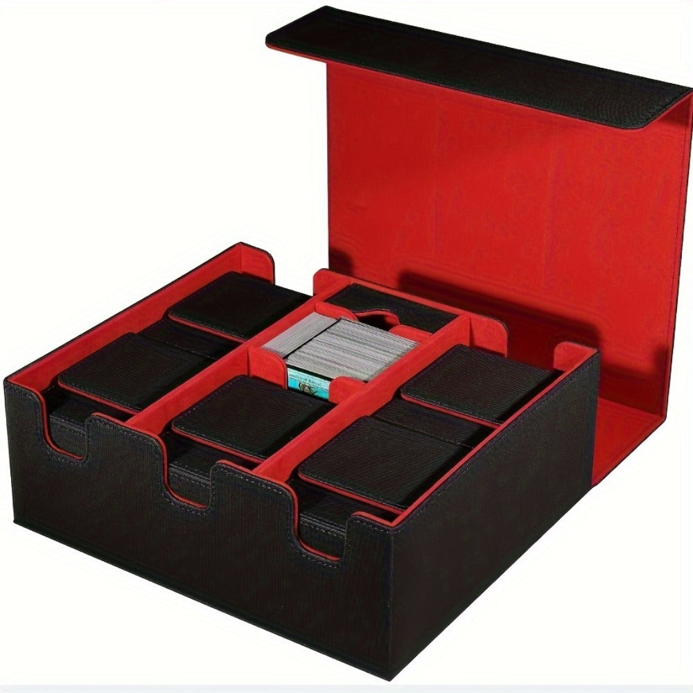 Card Storage Box 1500+ Cards PU Leather – Trading Card Organizer for MTG Pokemon YuGiOh Sports CCG Commander, Large Capacity Collector Box Black Purple Black Gray