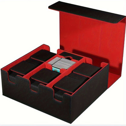 Card Storage Box 1500+ Cards PU Leather – Trading Card Organizer for MTG Pokemon YuGiOh Sports CCG Commander, Large Capacity Collector Box Black Purple Black Gray