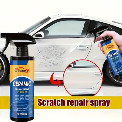 Ceramic Coating Spray for Cars - 3-in-1 Nano Polish, Scratch-Resistant Glossy Protective Layer, Compatible with All Paint Types, Includes Sponge & Towel (16.91oz)