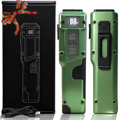 Tactical LED Flashlight EDC Flat Design - 3000 Lumen Rechargeable Torch, 8 Modes UV Light, Aluminum Body, Digital Display, 100M Range for Camping, Hiking & Emergency